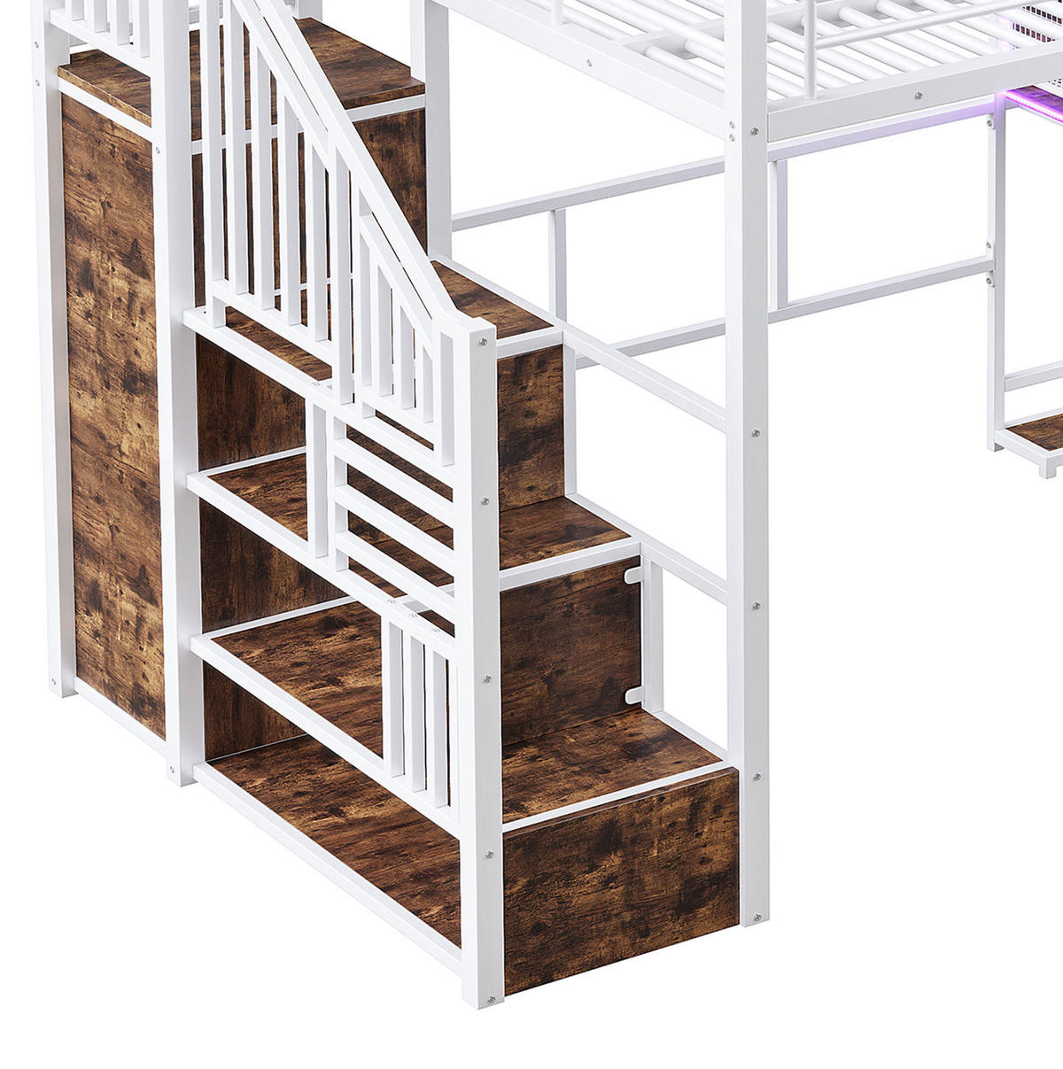 HOCHBETT 140/200 cm, Weiß mit Schreibtisch, Kleiderschrank, ohne Matratze - Weiß, Metall (140/200cm) - MIVRAY
