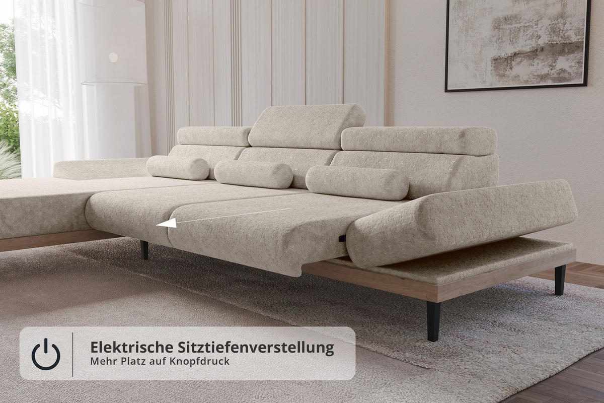 ELEKTRISCHES ECKSOFA Links MONA 316x205x85 Beige Velours - Beige, Holzwerkstoff/Textil (316/205cm) - ALTDECOR