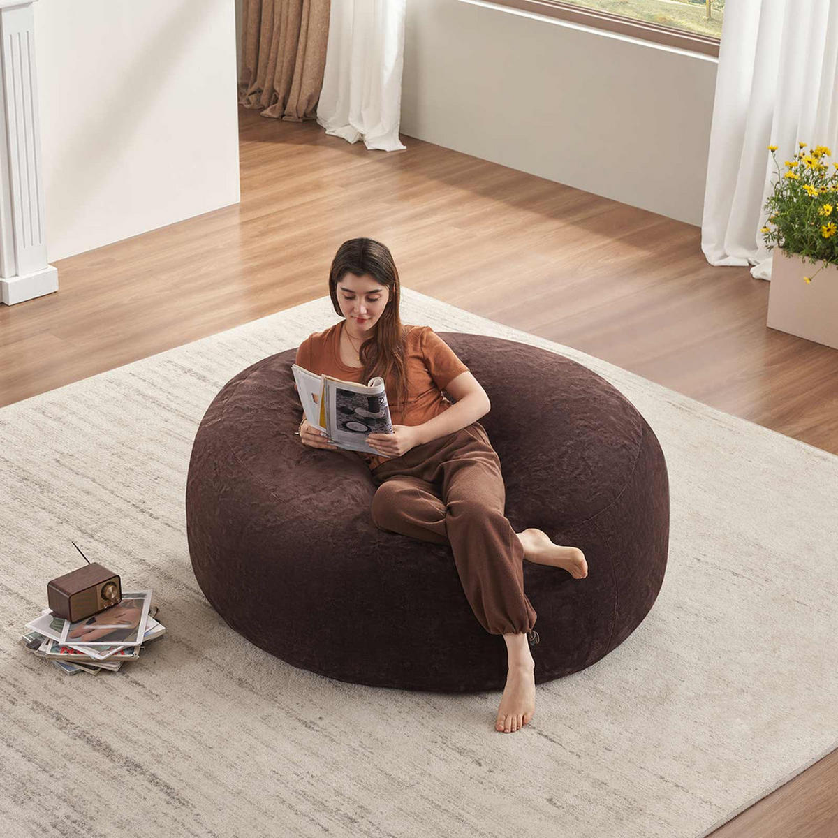 SITZSACK für Erwachsene Indoor 130x120cm Bequemes Bodenkissen groß - Braun, Textil (120/28/130cm) - Raelunyi
