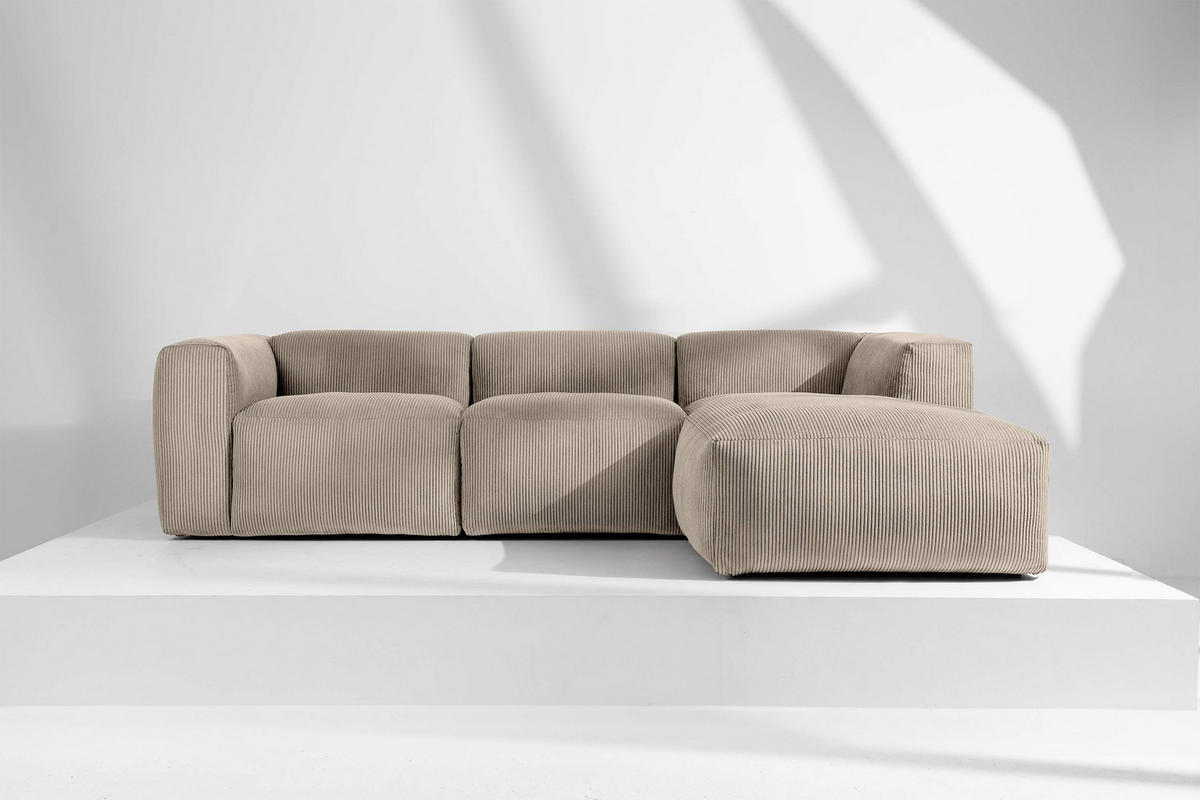ECKMODULSOFA-RECHTS BUFFO mit extrem weicher und bequemer Sitzfläche, Kordstoff, beige - Beige, Textil (297/180cm) - KONSIMO®