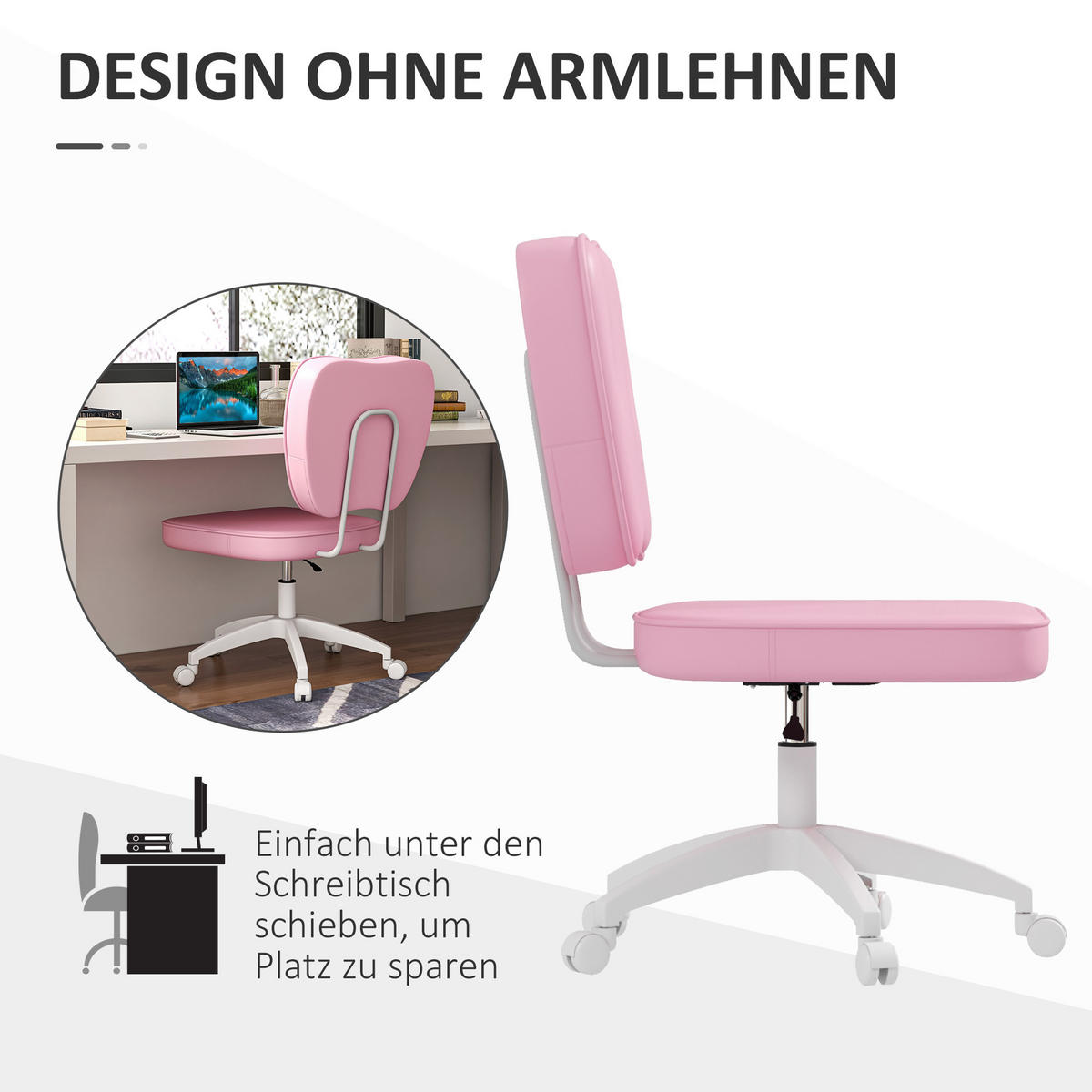BÜROSTUHL, Rosa, Kunstleder, Kunststoff - Rosa, Kunststoff (59/92/46cm) - Vinsetto