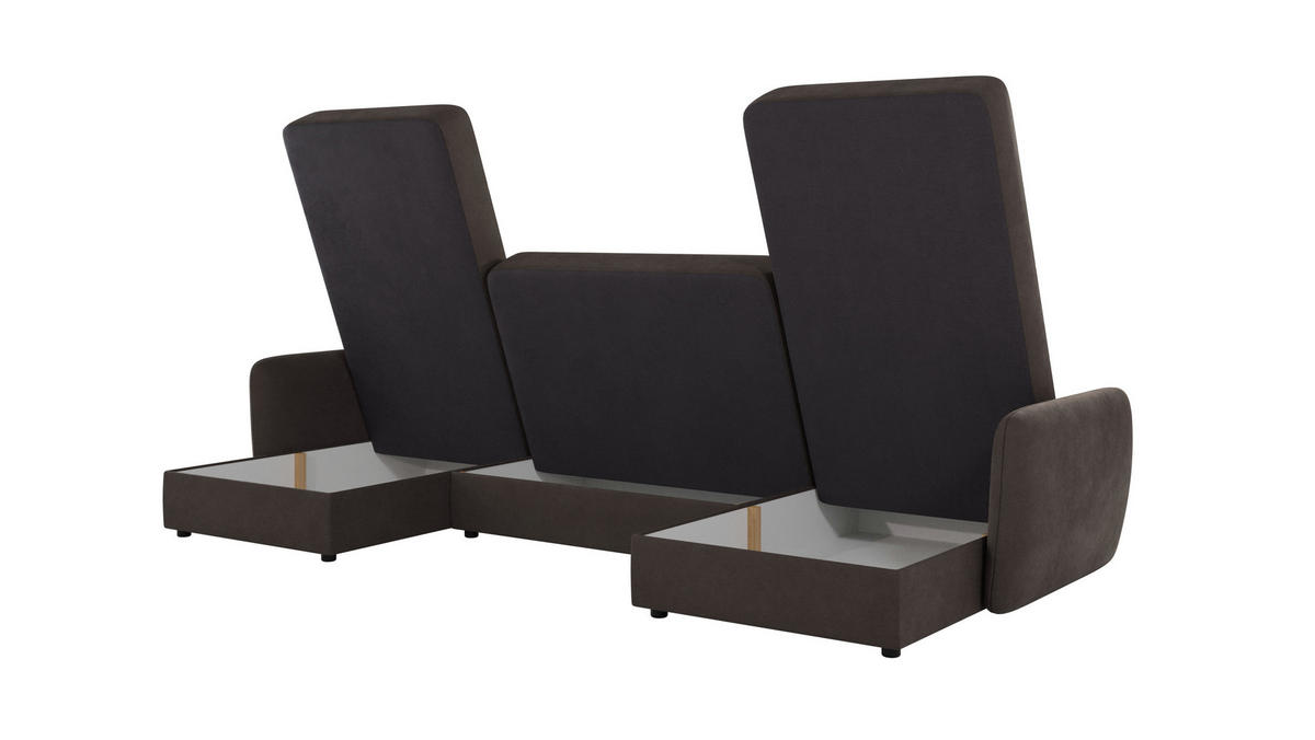 WOHNLANDSCHAFT Lupo Braun - Khaki Mikrofaser - Dunkelbraun/Schwarz, Holz/Kunststoff (311/86/147cm) - S-Style Möbel