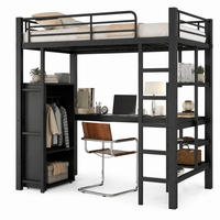 HOCHBETT 90/200 mit Schreibtisch, Kleiderschrank und Regalen in Schwarz - Schwarz, Holzwerkstoff/Metall (90/200cm) - EVRYAE