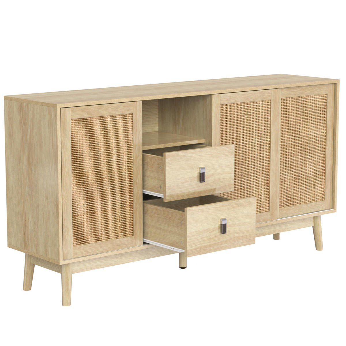SIDEBOARD 155/38/80 cm Holzfarbe aus MDF mit Rattan-Schiebetüren - Naturfarben, Holzwerkstoff (155/80/38cm) - OKWISH