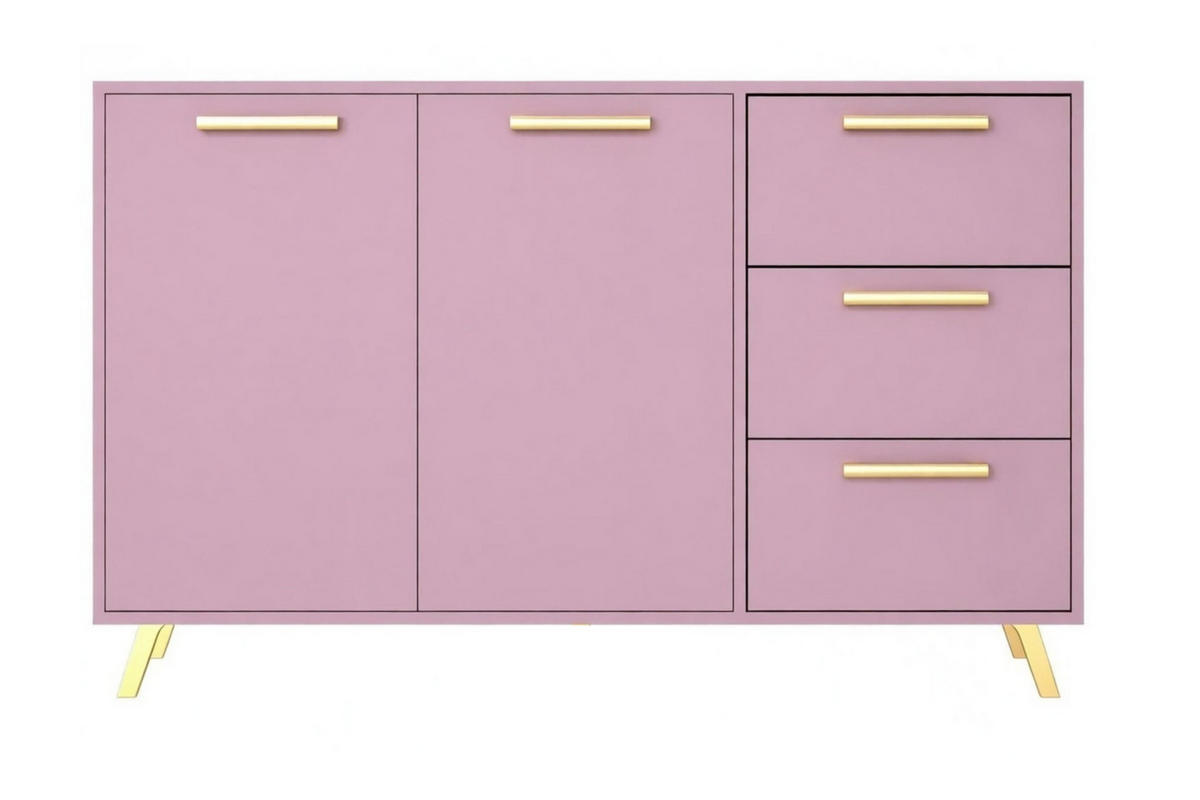 KOMMODE Nancy mit 3 Schubladen und 2 Türen, Sideboard in Farbe: Rosa, Schrank in Größe: 140 x 86 x 41 cm - Rosa, Holzwerkstoff (140/86/41cm) - Agmat-Furniture