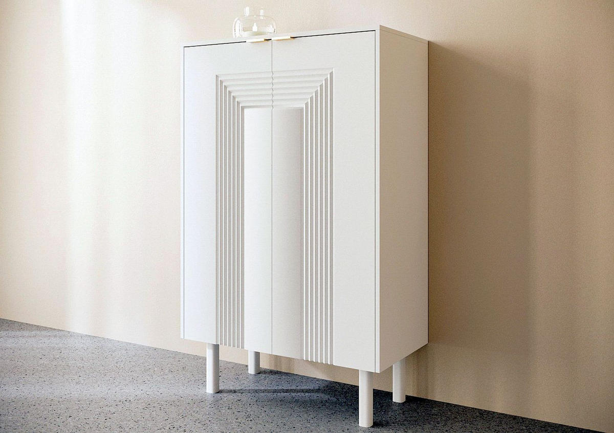 SCHUHSCHRANK Yoko, Weiß, Mit Dekorativen Fronten Und Goldgriffen - Weiß, Holzwerkstoff/Buchenholz (80/120/40cm) - Dancan