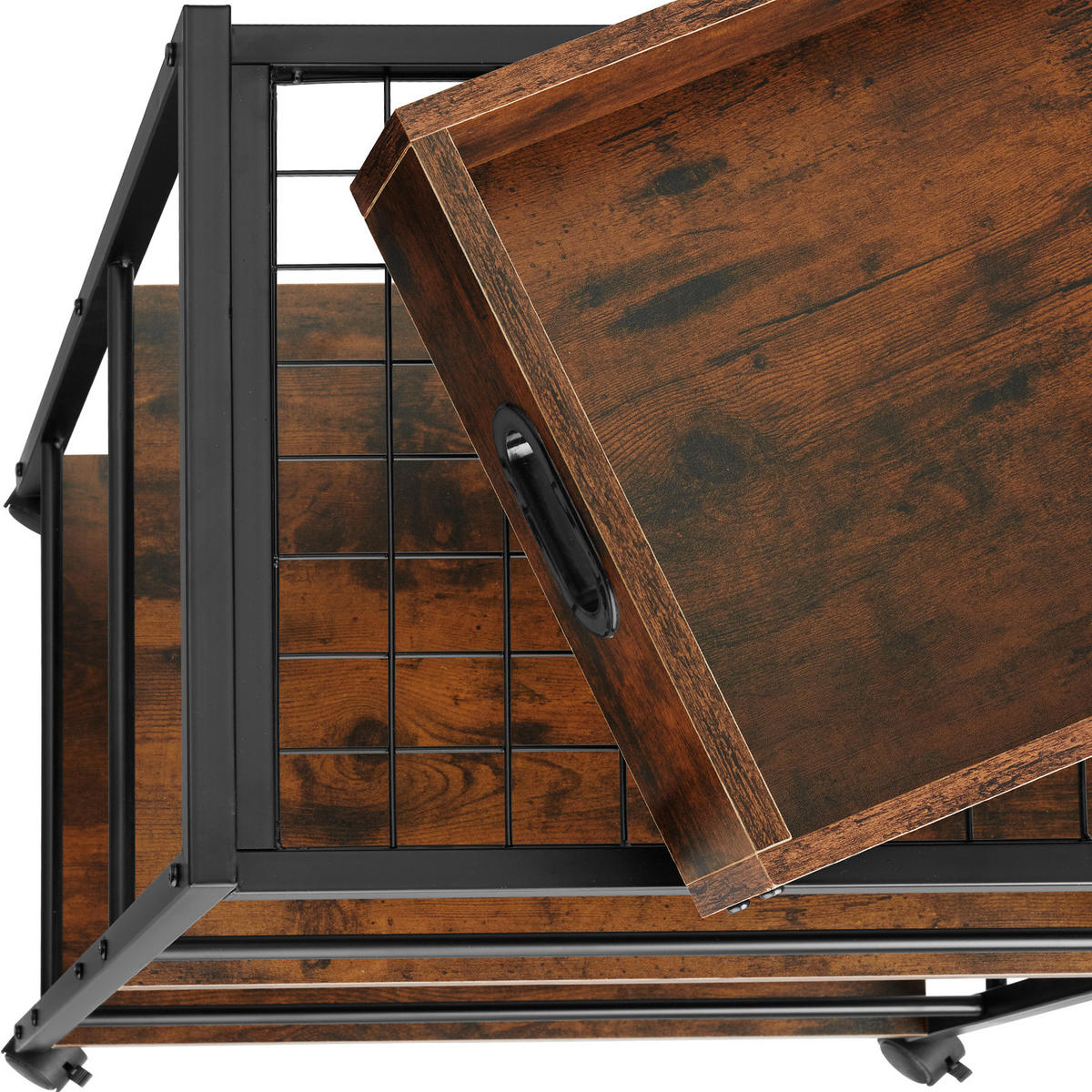 SERVIERWAGEN Worcester ,65 x 41,5 x 87 cm,Industrial Holz dunkel, rustikal - Rostfarben, Holzwerkstoff (41.5/87/65cm) - tectake