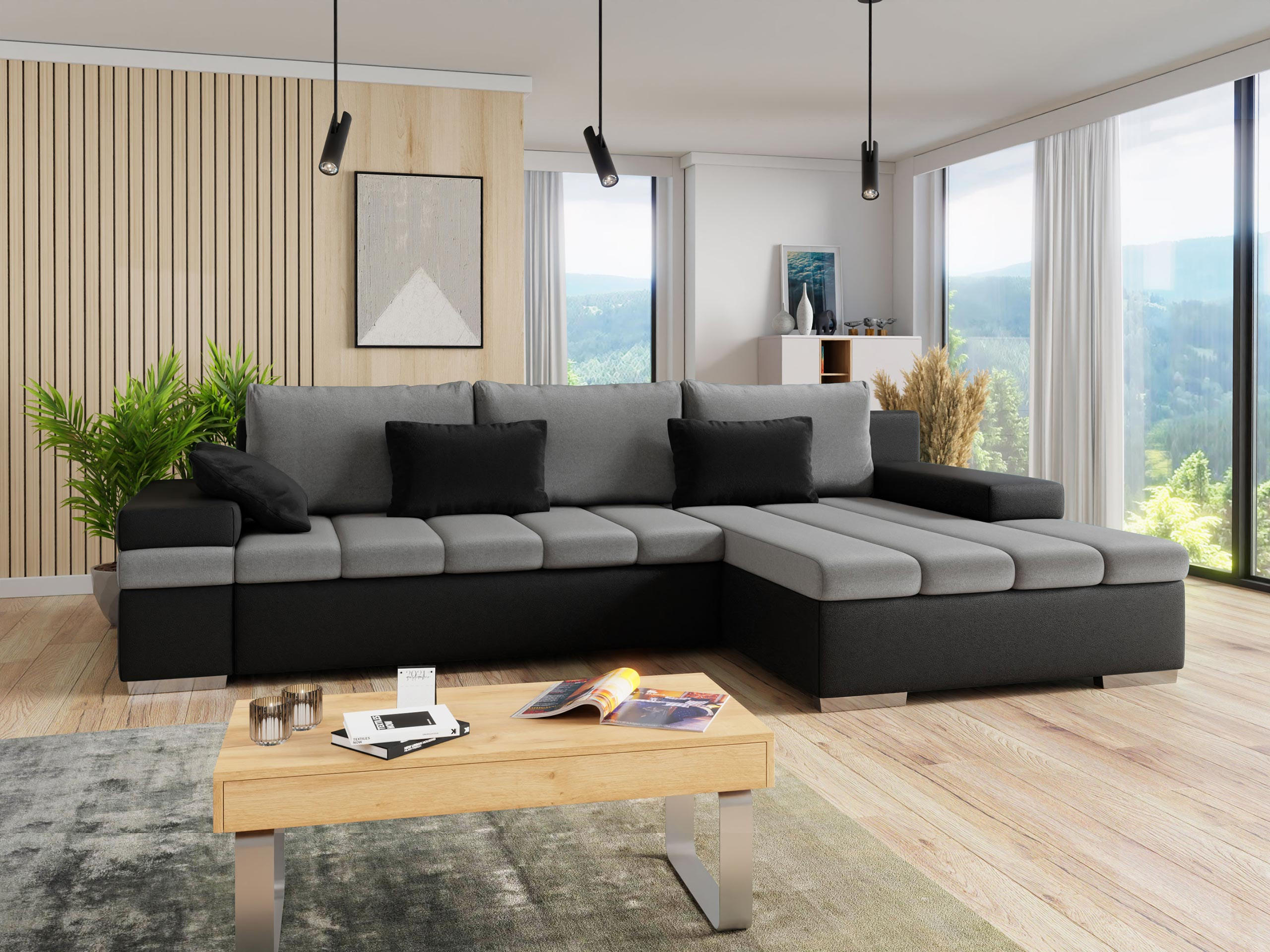 ECKSOFA Bangkok, Seite: Rechts - Silberfarben/Grau, Holz/Textil (310/175cm) - MIRJAN24