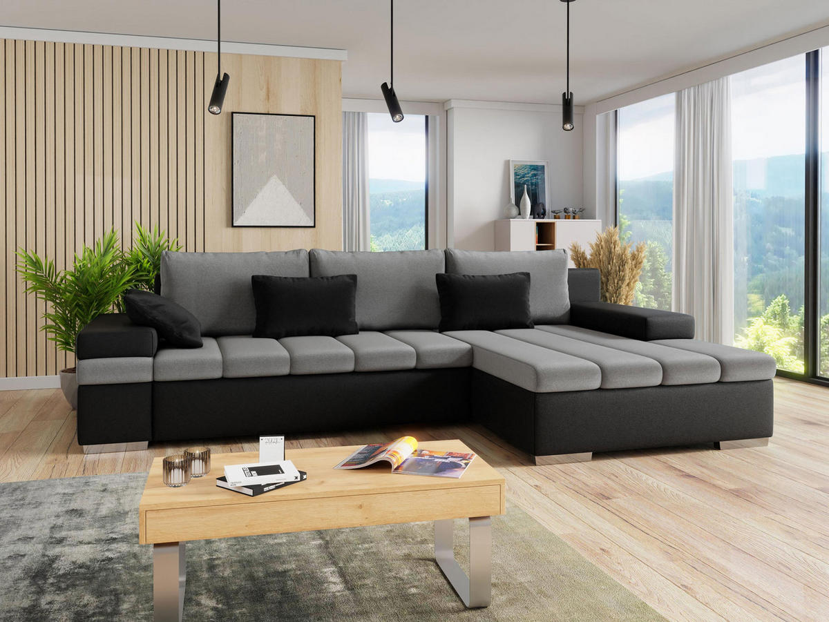 ECKSOFA Bangkok, Seite: Rechts - Silberfarben/Grau, Holz/Textil (310/175cm) - MIRJAN24