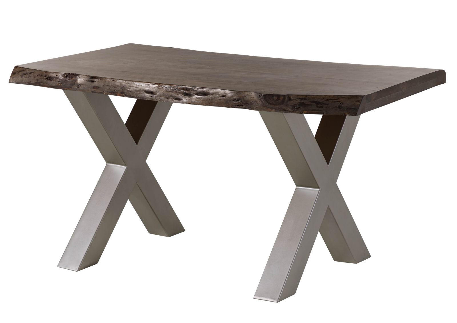 BAUMTISCH Akazie 140x90x77 grau lackiert / X-Beine silber matt FREEFORM 5 - Silberfarben/Braun, Holz (140/90/77cm) - Massivmoebel24