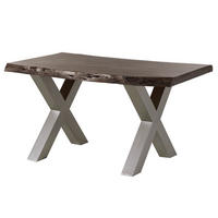 BAUMTISCH Akazie 140x90x77 grau lackiert / X-Beine silber matt FREEFORM 5 - Silberfarben/Braun, Holz (140/90/77cm) - Massivmoebel24