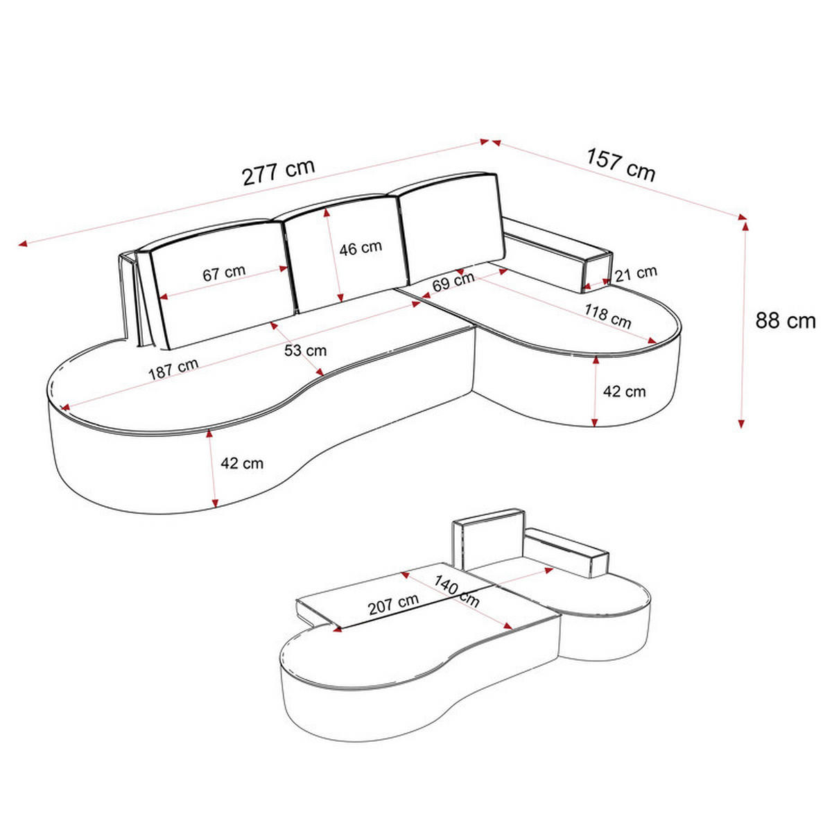 ECKSOFA SOFIA mit Schlaffunktion und Bettkasten Anthrazit - Anthrazit, Holzwerkstoff/Kunststoff (277/157cm) - Idohome