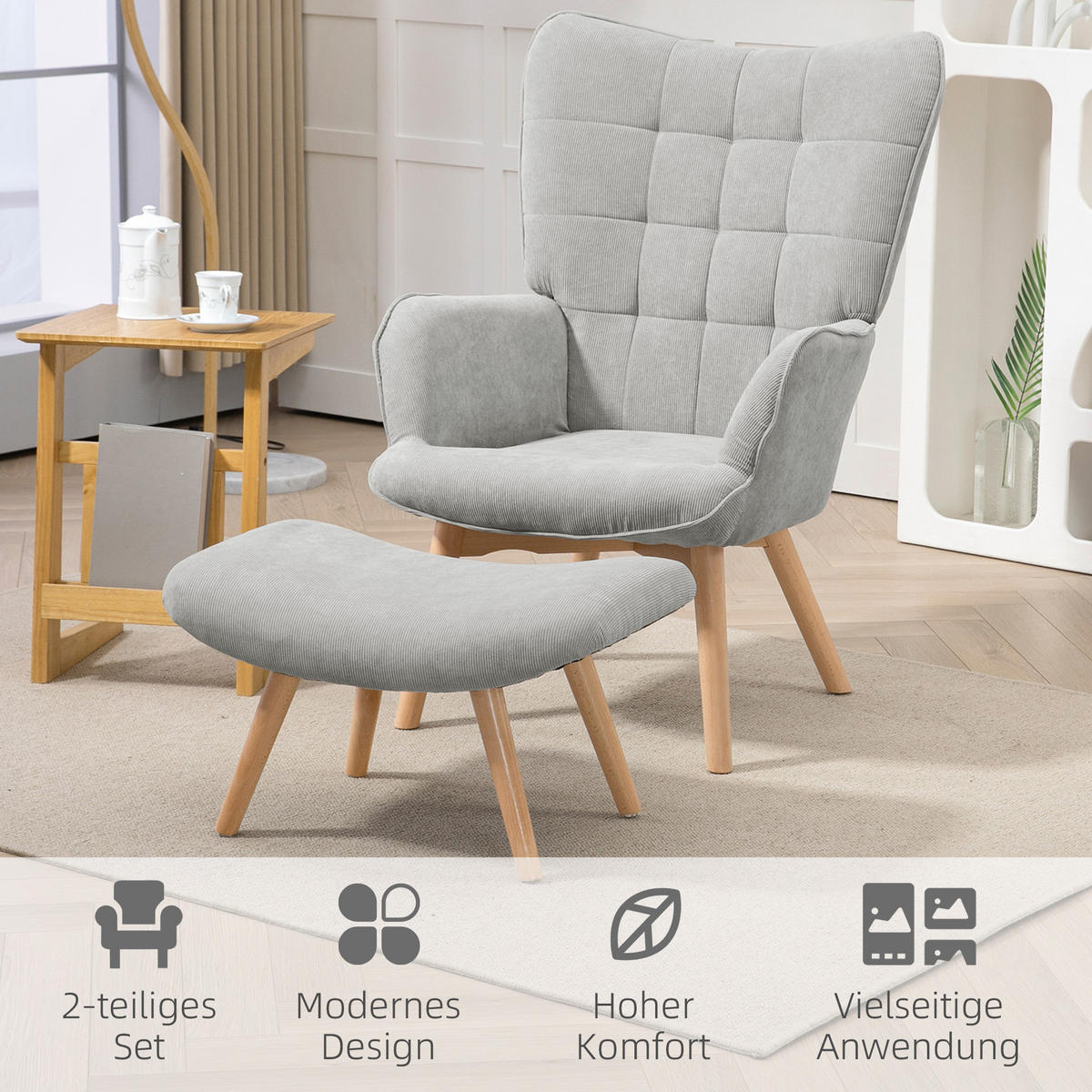 OHRENSESSEL, Relaxsessel, Grau - Grau, Holz (72/101/80cm) - HOMCOM
