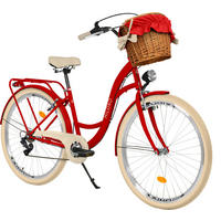 CITY-FAHRRAD Milord mit Weidenkorb, 28 Zoll, Rot, 7-Gang - Rot, Metall (46cm) - Milordbikes