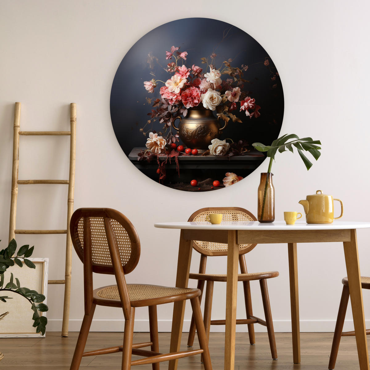 WANDBILD Stilleben - Blumen - Rosen - Blumenstrauß - Vase 90x90 cm - Dunkelbraun, Kunststoff (90/90cm) - MuchoWow