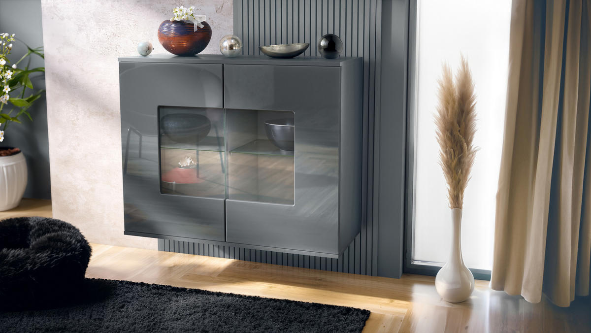 KOMMODE Grömitz Grau Hochglanz - Grau, Holzwerkstoff (92.5/73.5/35cm) - Vladon