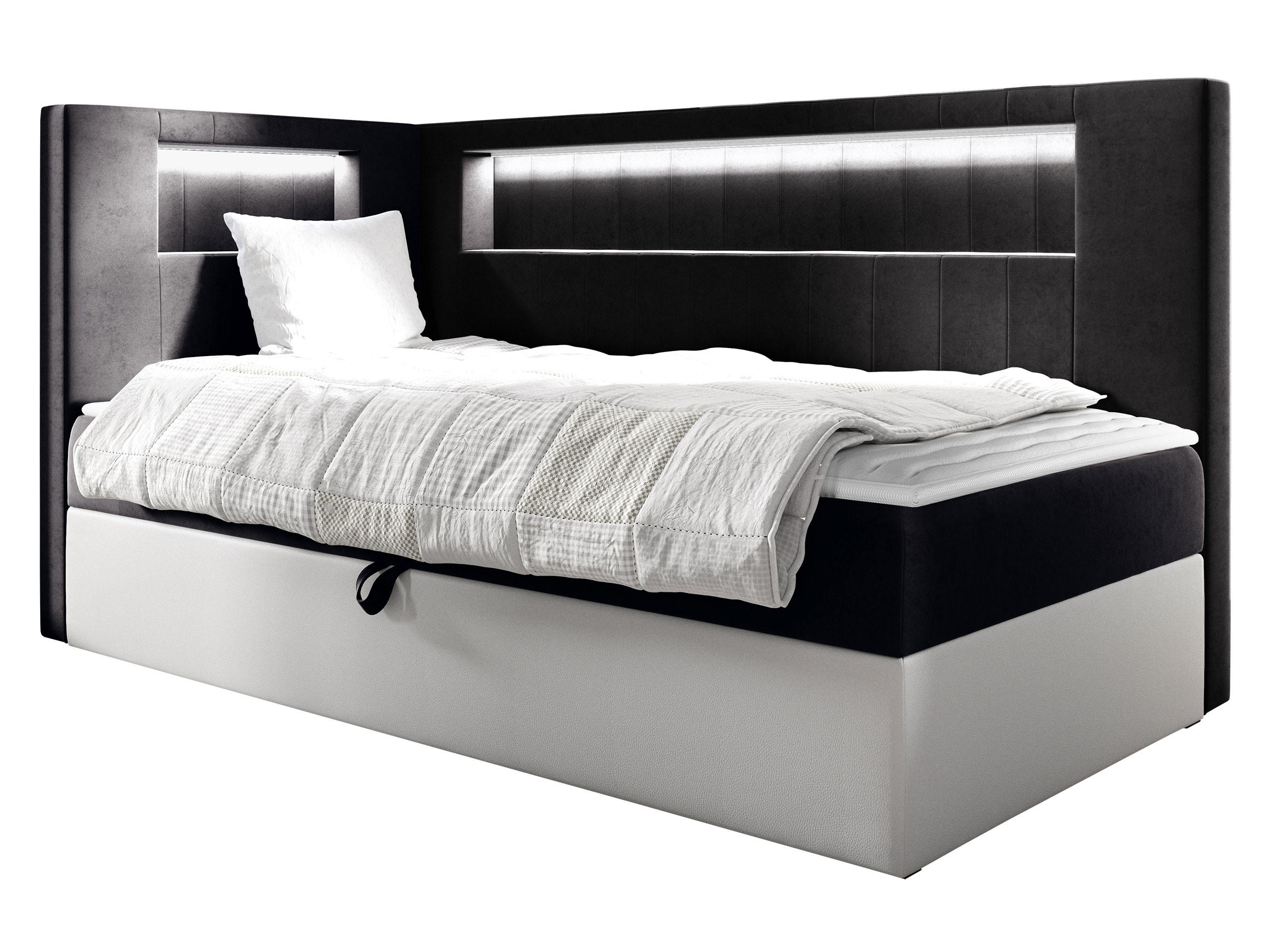 BOXBETT Gold Junior 3, Seite zum Öffnen des Bettkastens: Links - Schwarz/Weiß, Holz (100/200cm) - MIRJAN24