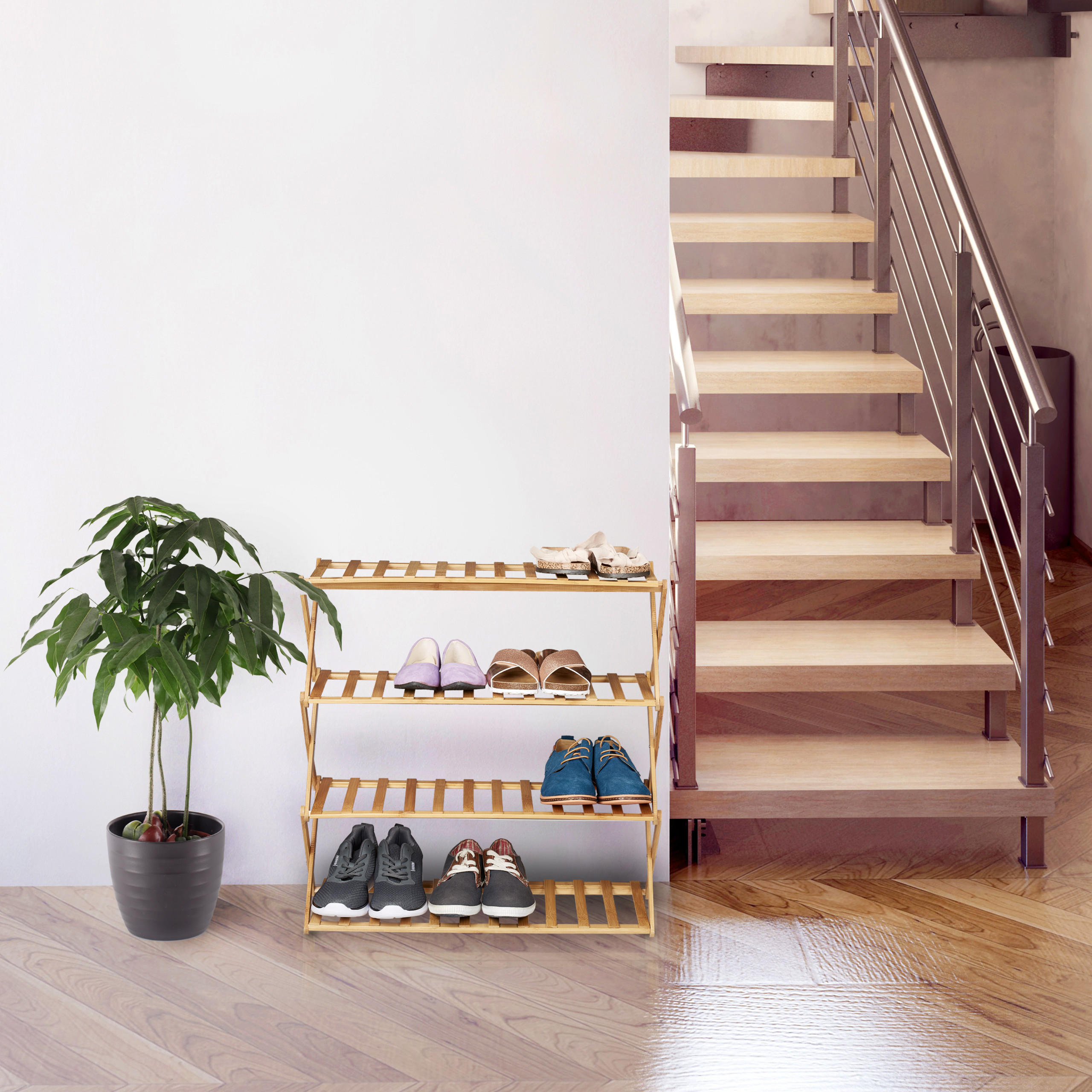 SCHUHREGAL - Hellbraun, Holz (67/68/26cm) - Relaxdays