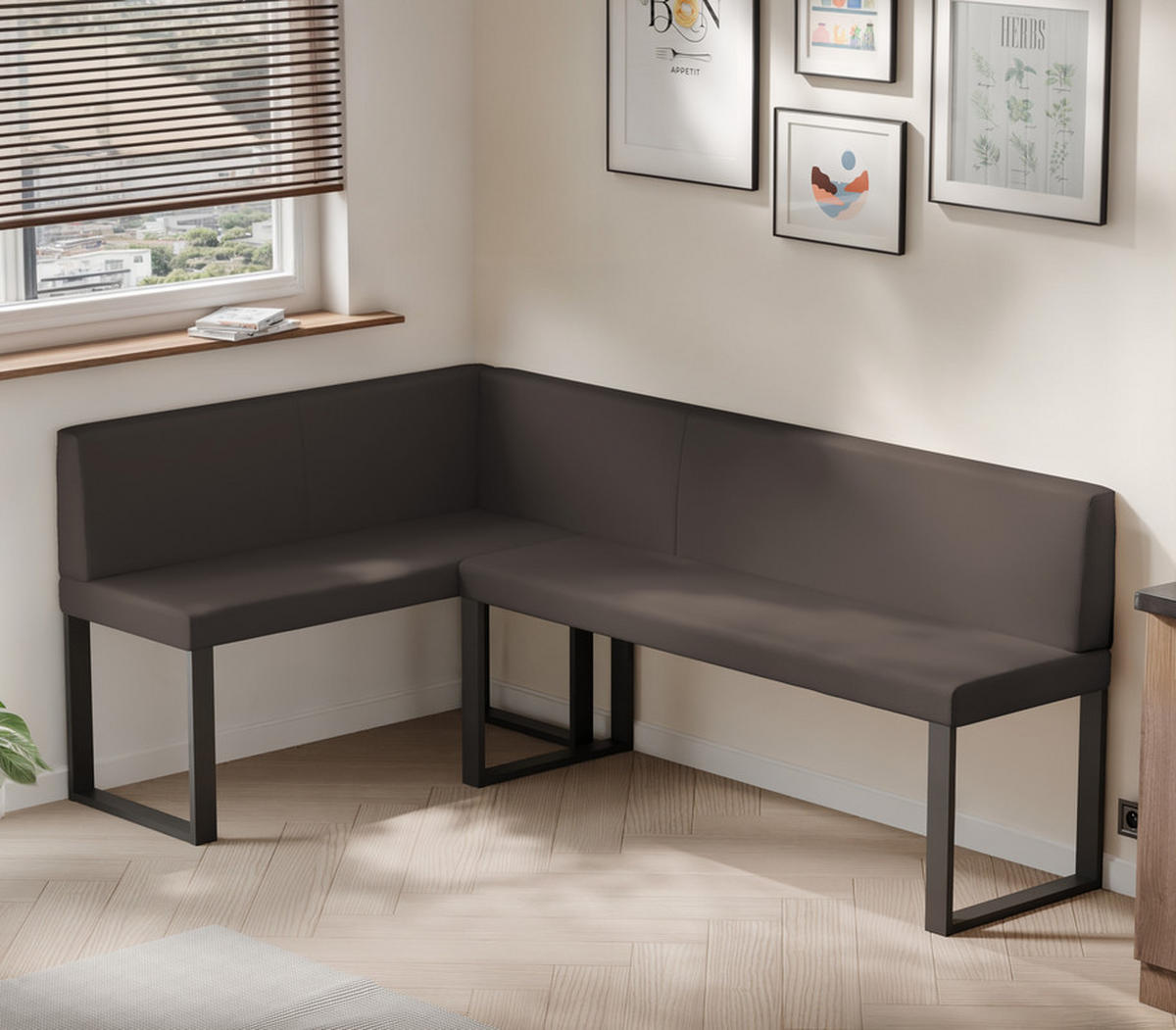 ECKBANK links SANA U Kunstleder glatt, 142/196 cm Braun - Braun, Kunststoff/Textil (142/196cm) - Idohome