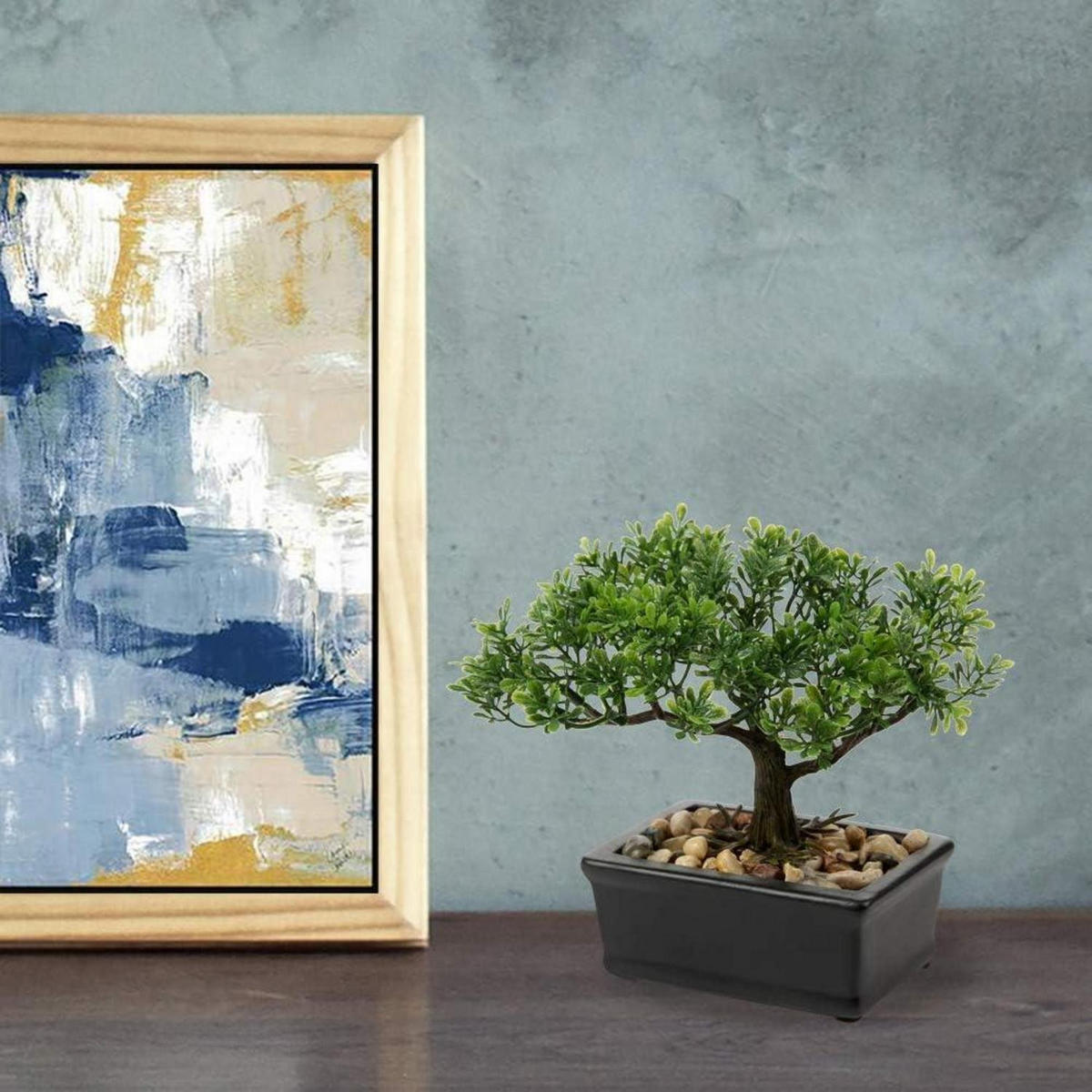 KUNSTBONSAI Podocarpus mit Keramik-Übertopf Schwarz 16.5 cm - Schwarz, Kunststoff (20cm)