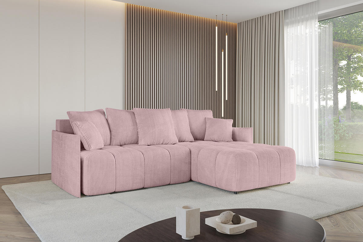 ECKSOFA Ottomane rechts LONLI-L 251x189x68 Rosa Cord - Rosa, Holzwerkstoff/Kunststoff (189/251cm) - ALTDECOR