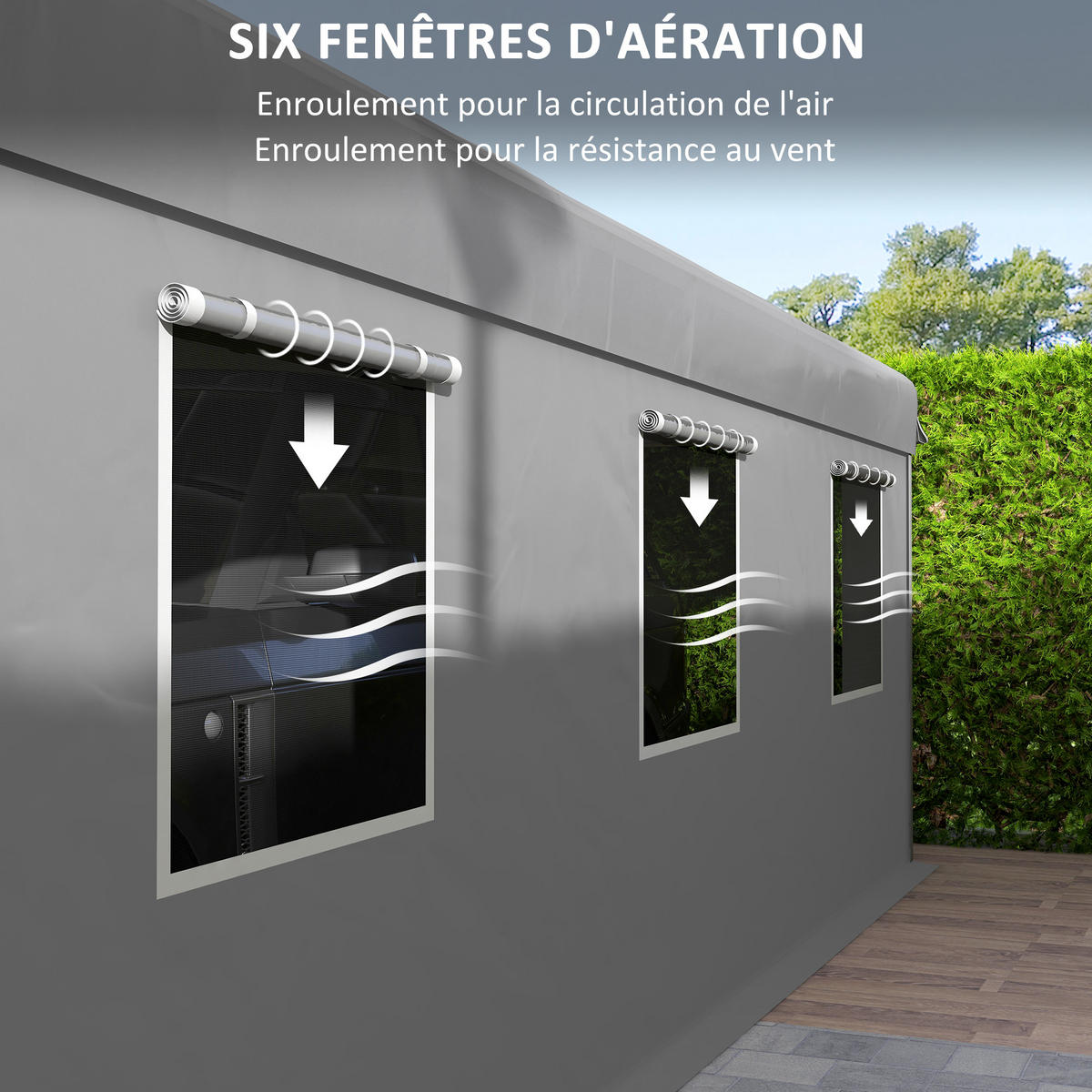 CARPORT DE-12609 600/295/278 cm 160 g/m² mit 2 Rolltüren und 6 Fenstern Grau - Hellgrau, Kunststoff (295/278/600cm) - ComfortXL
