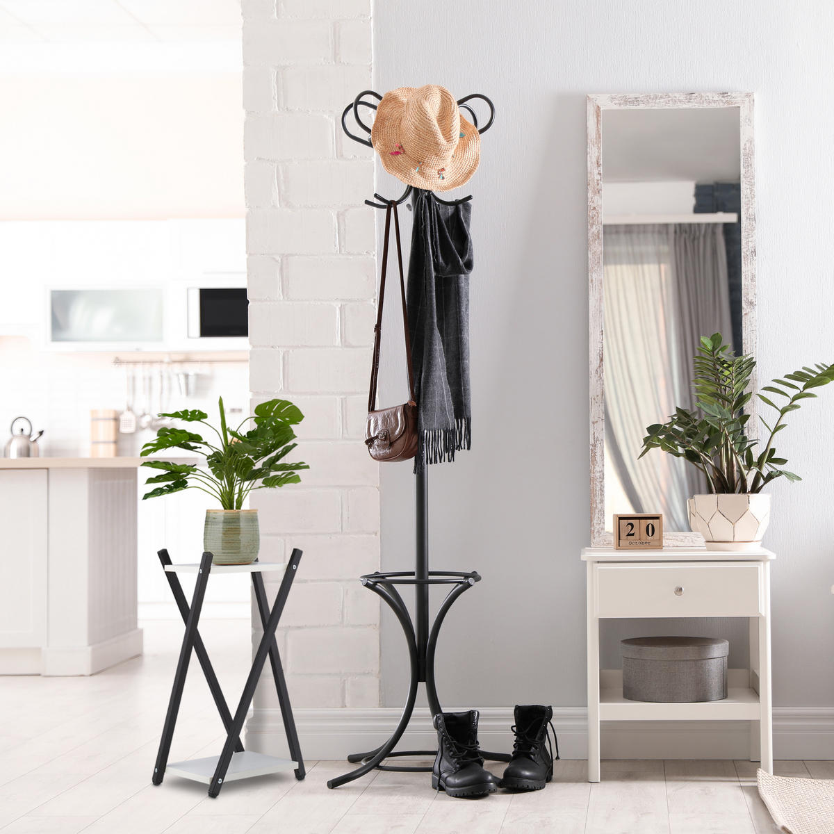 BLUMENSTÄNDER - Schwarz/Braun, Holzwerkstoff/Metall (29/57/29cm) - Relaxdays