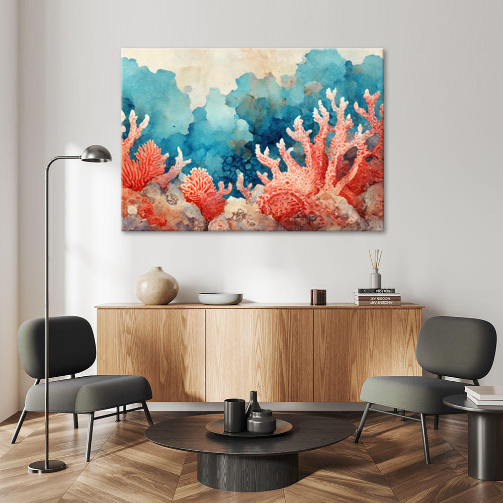 LEINWANDBILD Korallenriff 100x70cm - Blau, Textil (100/70cm) - Feeby