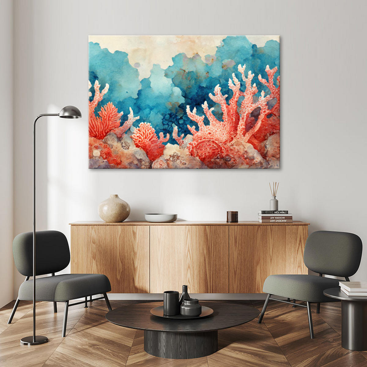 LEINWANDBILD Korallenriff 120x80cm - Blau, Textil (120/80cm) - Feeby