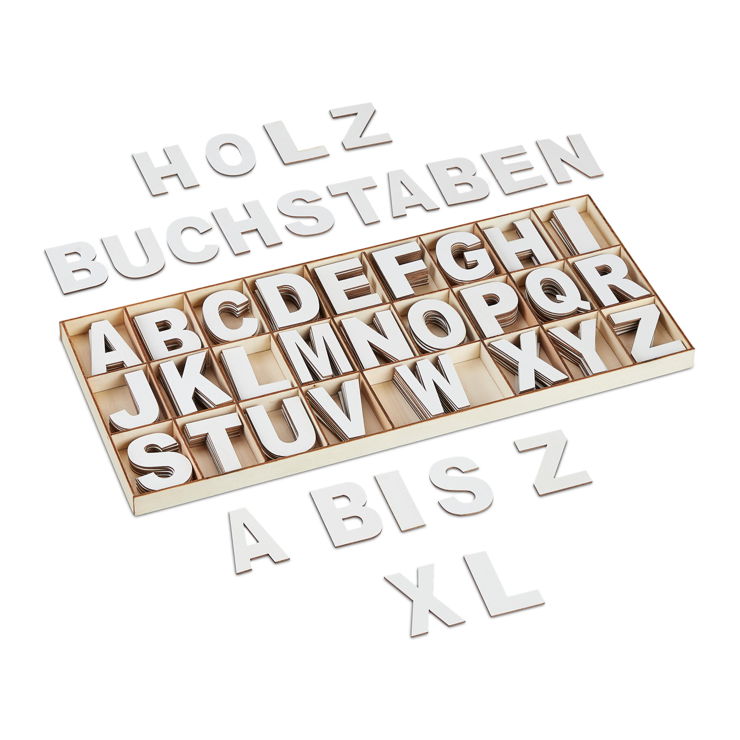 208-TLG.HOLZBUCHSTABEN-SET - Weiß, Holz (41/2/18cm) - Relaxdays