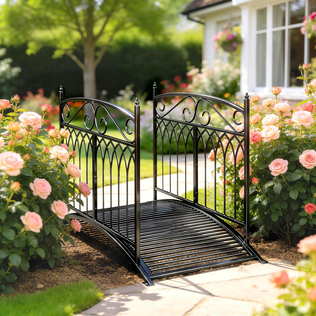 GARTENBRÜCKE Metall Schwarz - Schwarz, Metall (135.5/74/91cm) - Outsunny