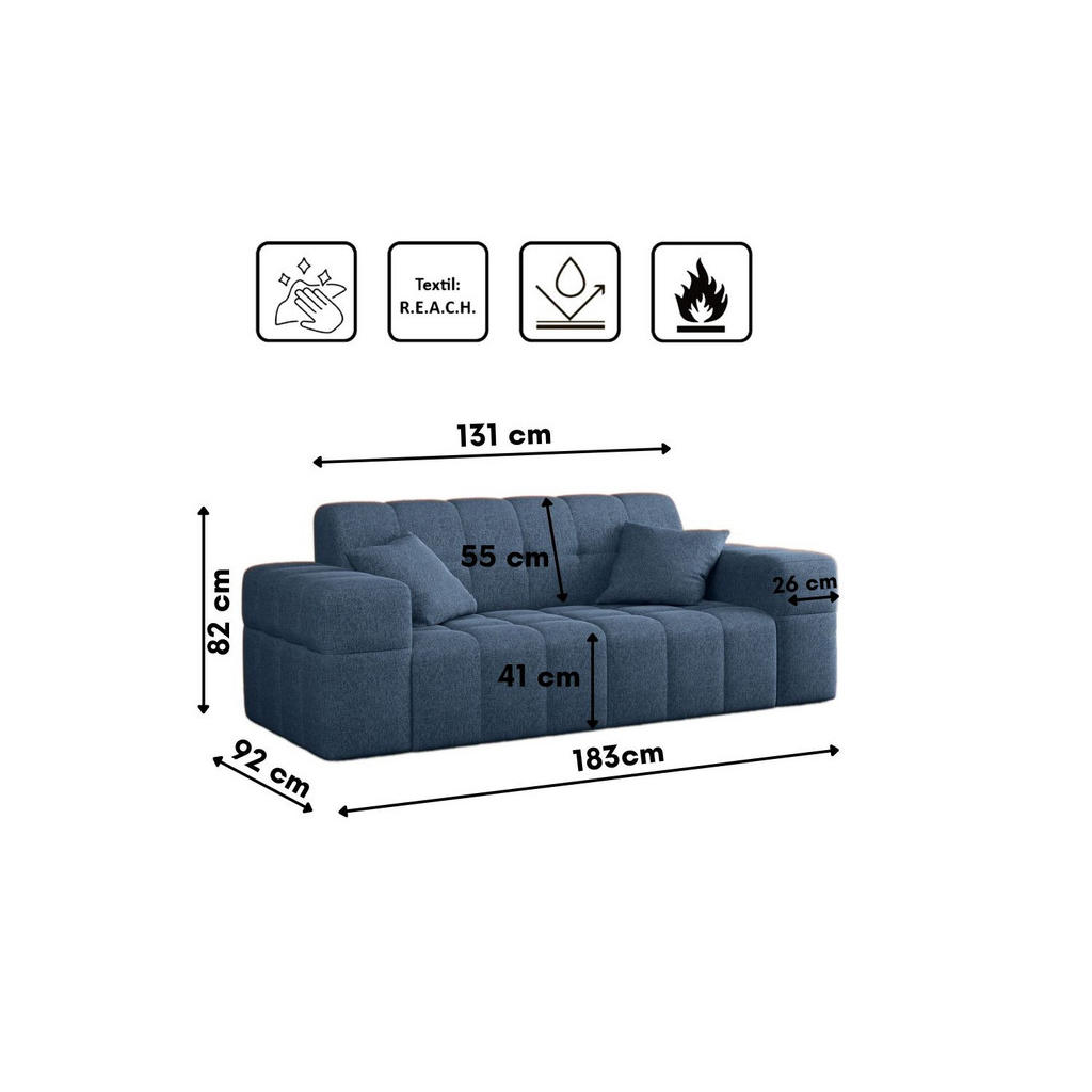 Thumbnail - Kaiser Möbel Sofa, Blau, Holz, Rechteckig, 183x82x92 cm, Wohnzimmer, Sofas & Couches, Sofas, 2-Sitzer Sofas