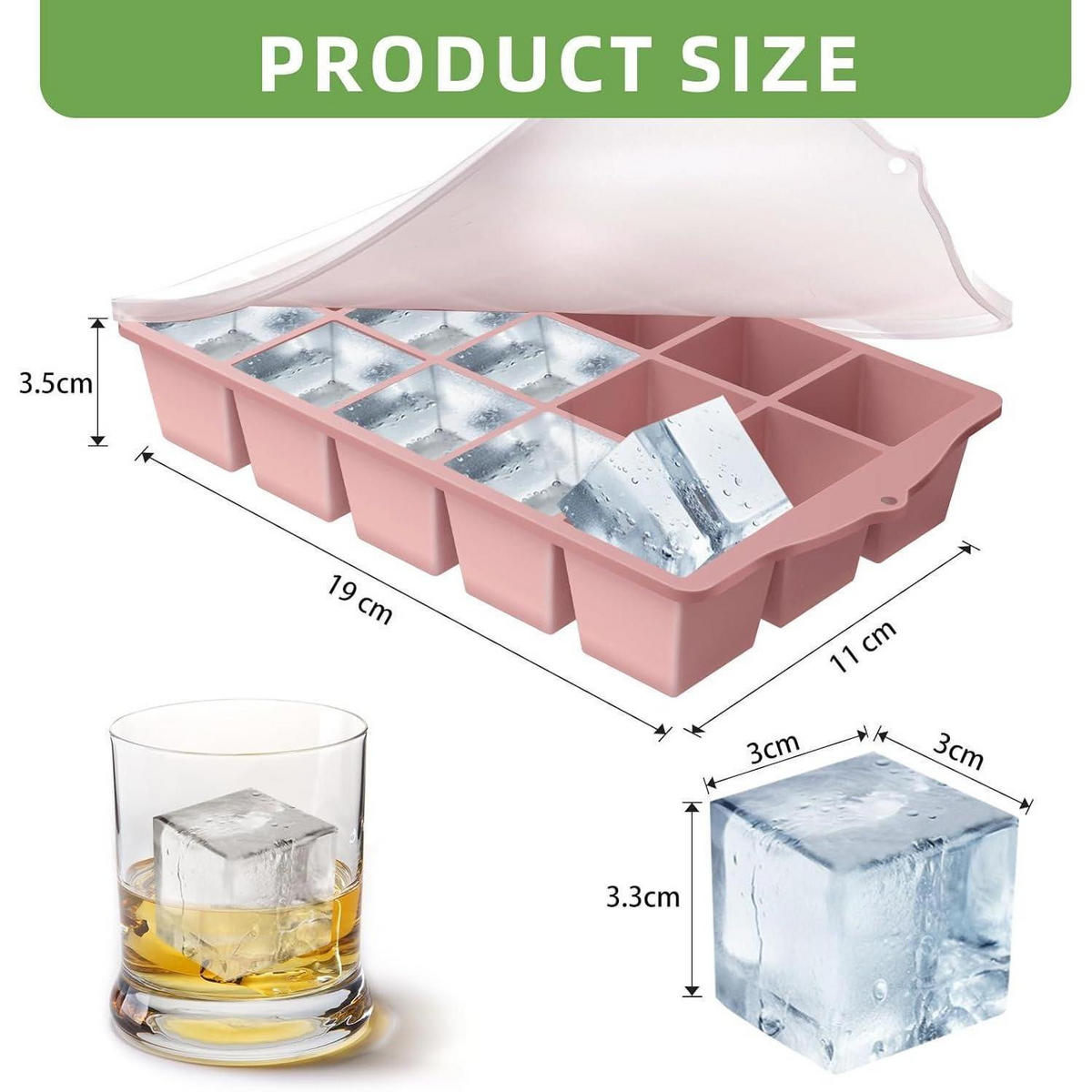 EISWÜRFELFORM Silikon mit Deckel Rosa 4 Stück - Rosa, Kunststoff (11/3.5/19cm)