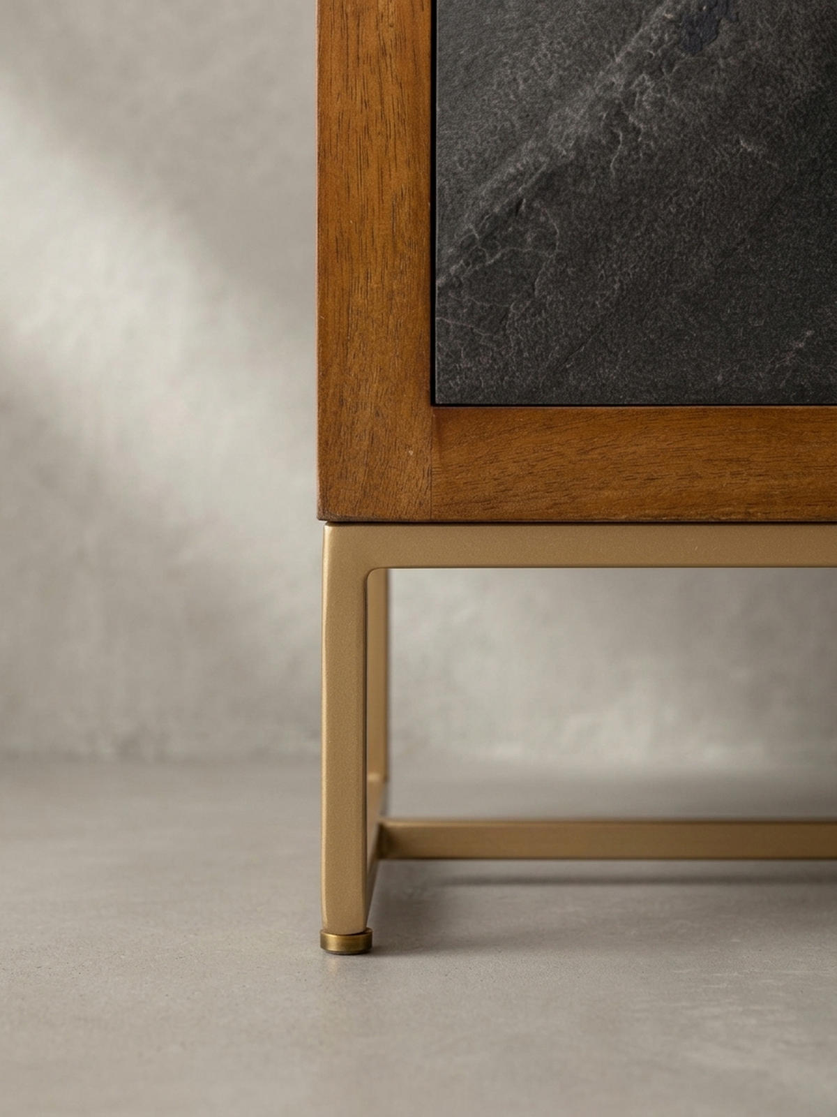 NACHTTISCH Massivholz Steinoptik 3 Schubladen Metallgestell, Braun 40x30x60 cm - Goldfarben/Braun, Holz/Metall (40/60/30cm) - KADIMA DESIGN