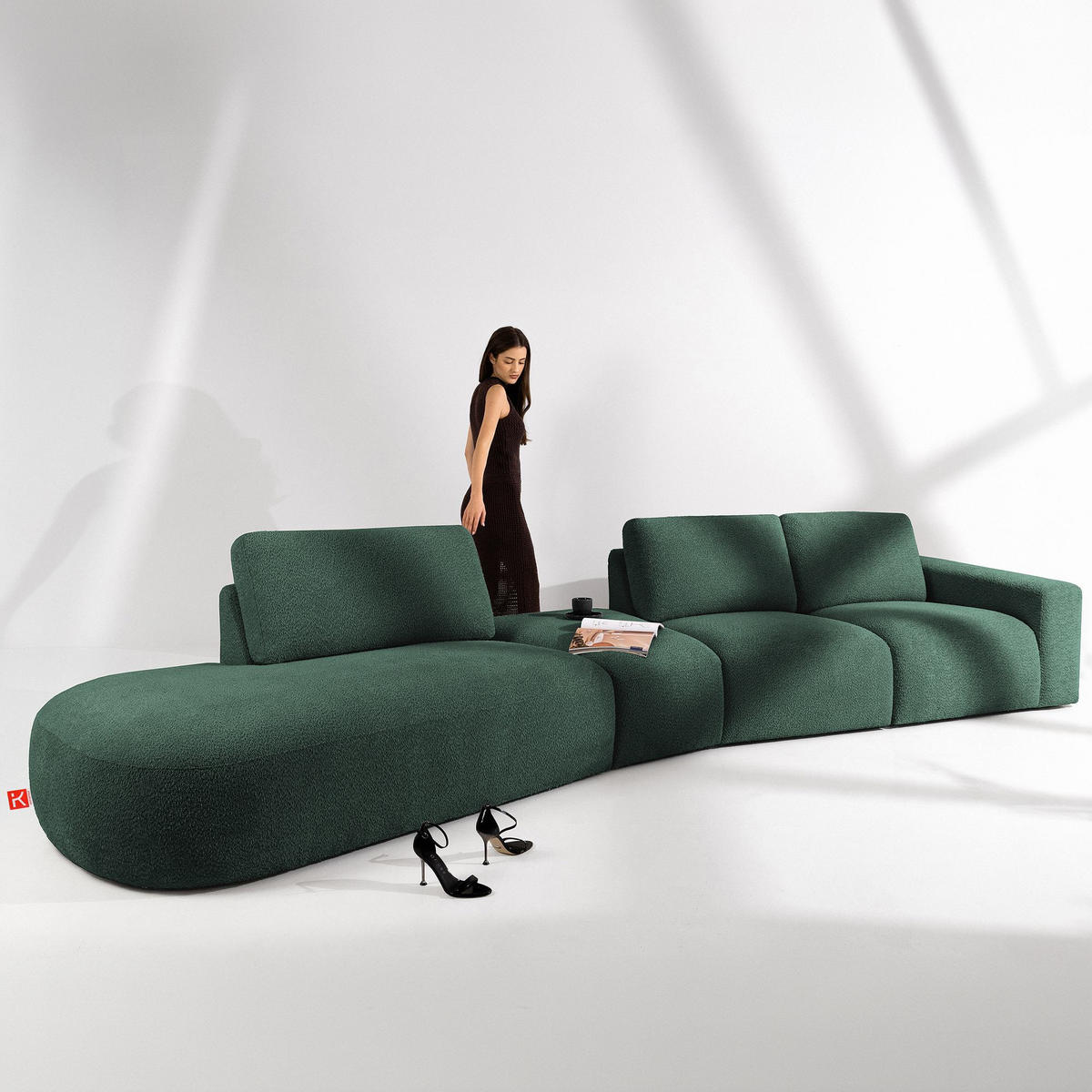 5-SITZER ECKSOFA ZUCCO Boucle links, Grün - Grün, Textil (430/84/105cm) - KONSIMO®