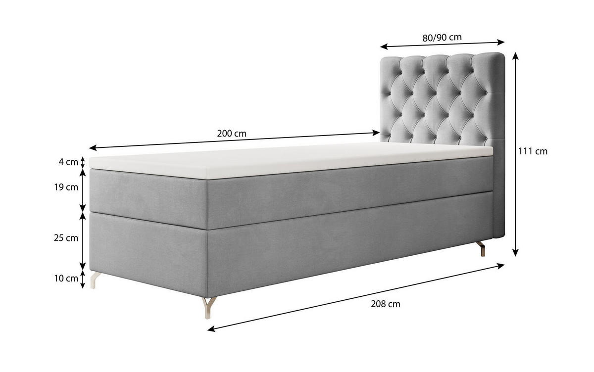 BOXBETT CHESTER mit Matratze H3, Bonell und Topper 80x200 Monolith 02 Rechts - Beige, Textil (80/200cm) - Bedante