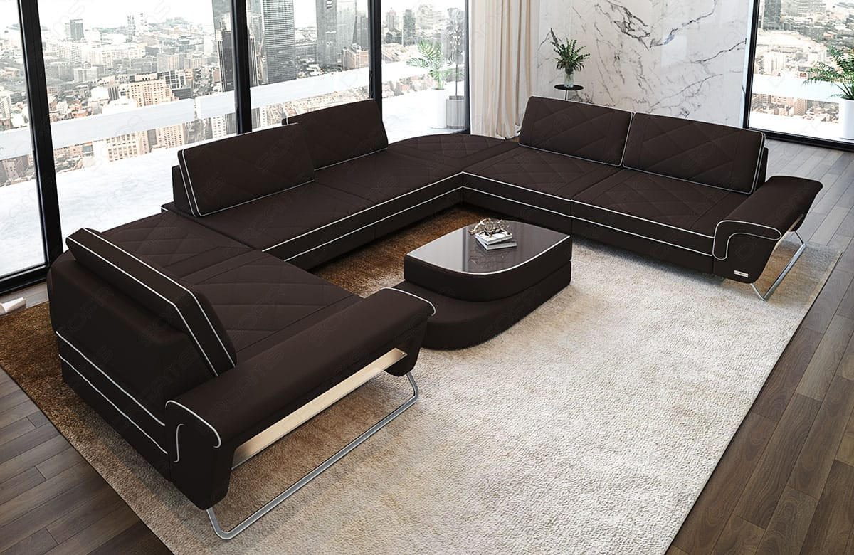 WOHNLANDSCHAFT RotelloU-Form Mokka Weiß Mikrofaserstoff - Mokka, Kunststoff (457/329cm)