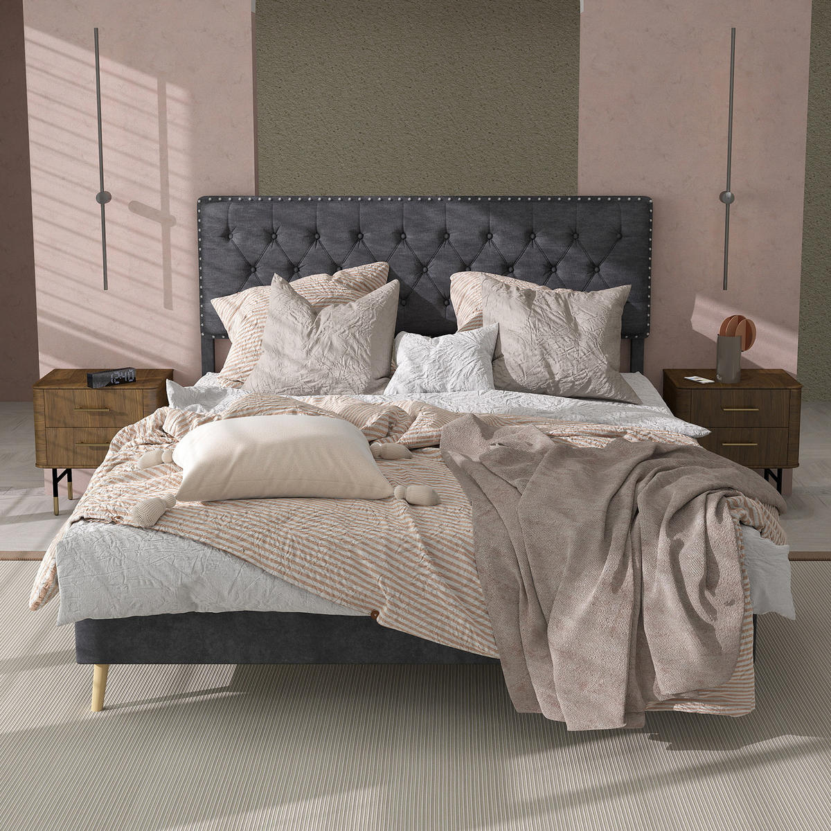 POLSTERBETT 140x200 cm Samt ohne Stauraum grau - Grau, Textil (140/200cm) - LEBENLANG