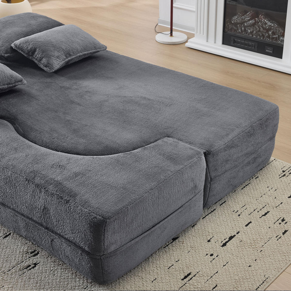 BODENSCHLAFSOFA klappbar mit hochdichtem Schaumstoff, 4 Kissen und 2-in-1-Funktion, Blau/Grau - Grau, Kunststoff (198/76/60cm) - Redom