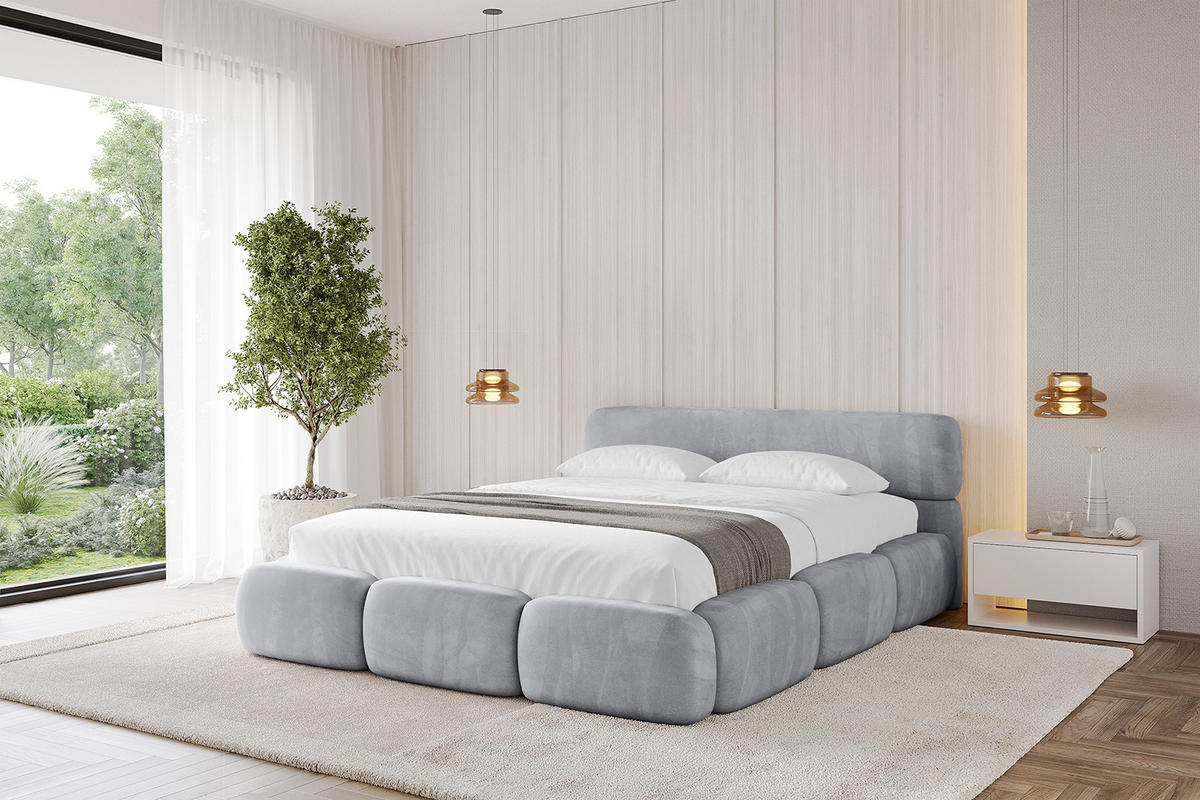 POLSTERBETT mit Bettkasten und Lattenrost, Boxbett ohne Matratze - ELVA-v1 200x200 Hellgrau - Hellgrau, Holzwerkstoff/Textil (200/200cm) - ALTDECOR
