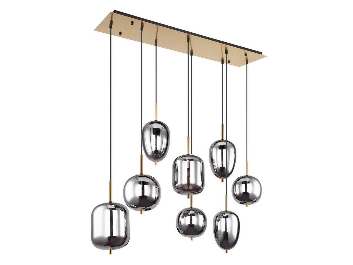 LED-PENDELLEUCHTE Messing Breite 94cm, Glaskugeln Rauchglas - Messingfarben/Schwarz, Glas/Metall (34/94/120cm) - meineWunschleuchte