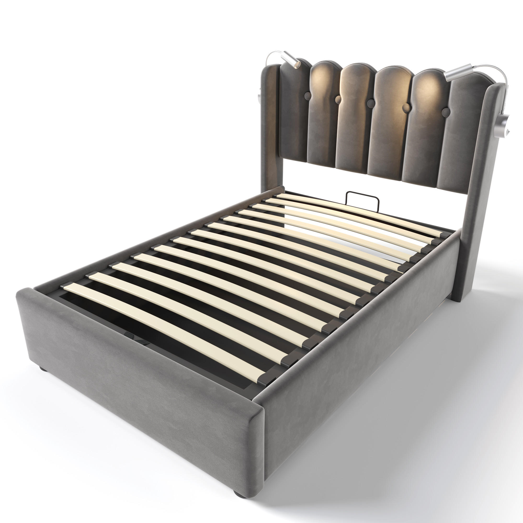 STAURAUMBETT 90/200 cm DE-00556, in Samt Grau, Leselicht - Grau, Metall (90/200cm) - ComfortXL