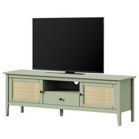 TV-LOWBOARD - Kiefer massiv / Wiener Geflecht - Helles Olivgrün - Messingfarben/Olivgrün, Holz/Papier (158/53/40cm) - home24