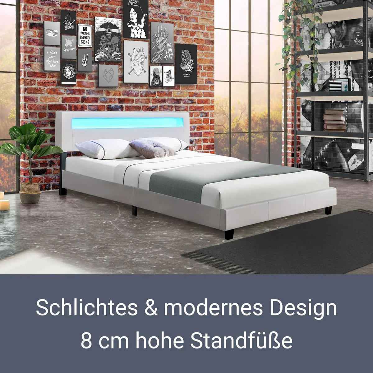POLSTERBETT Paris weiß 180x200cm mit Matratze und LED (16 Farben) - Weiß, Textil (180/200cm) - Juskys