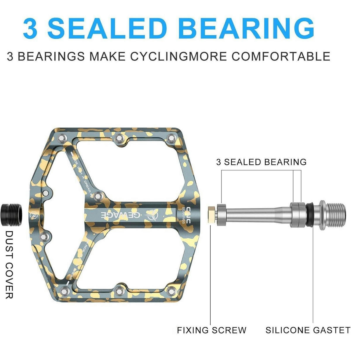 FAHRRADPEDALE Rennrad/Mountainbike Aluminiumlegierung Grau Tarnmuster 3 Lager - Multicolor, Metall (10.4/1.5/10.4cm)