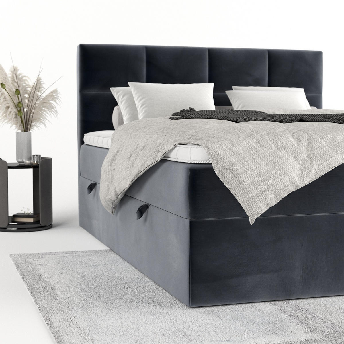 BOXBETT Oris 140/200 cm Dunkelgrau im Kronos Stoff - Dunkelgrau/Schwarz, Holz/Holzwerkstoff (140/200cm) - AltaBeds