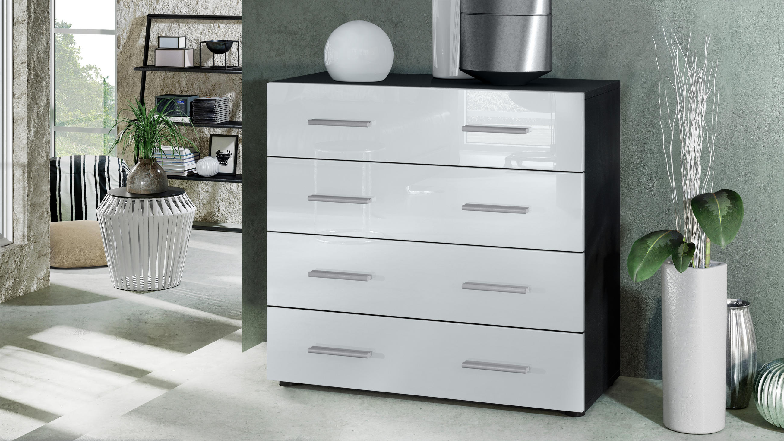 KOMMODE Pavos Weiß Hochglanz - Weiß Hochglanz, Holzwerkstoff (76/72/35cm) - Vladon