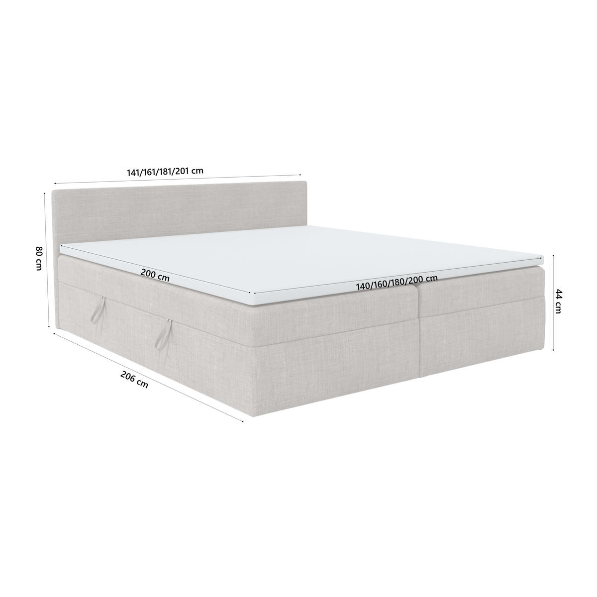 BOXSPRINGBETT Verdig mit Bettkasten 200x200 Hellgrau - Hellgrau, Holz/Textil (200/200cm) - Fedve