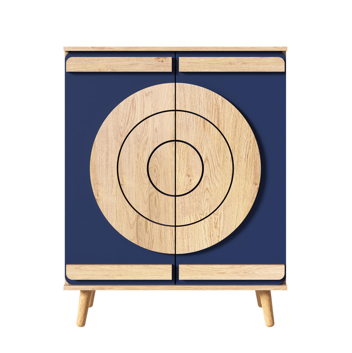 SCHUHSCHRANK 76/37/98,5 cm mit Türen in Blau/Natur und Holzbeinen - Naturfarben, Holzwerkstoff (76/98.5/37cm) - BEAOK