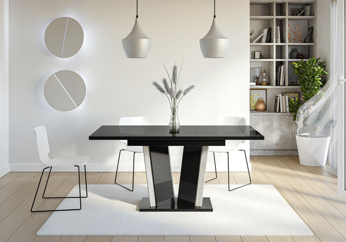 ESSTISCH Ausziehbar 120 - 160 cm Schwarz Hochglanz - Schwarz Hochglanz/Grau, Holzwerkstoff (120/80/75cm) - PROSPERO